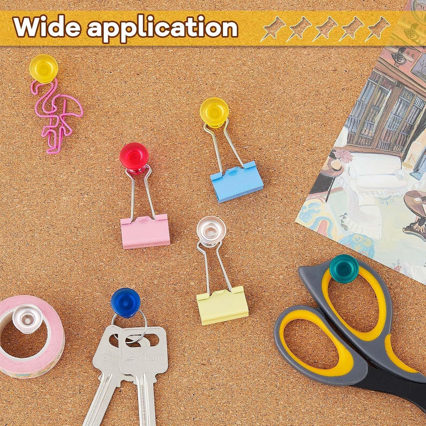 Outus 100 Pcs Giant Push Pins Large Thumb Tacks Plastic Heads 1 Inch Jumbo Push Pins for Cork Board Map Posters Office School(Rose Red, Clear, Dark Blue, Dark Green, Yolk Yellow)