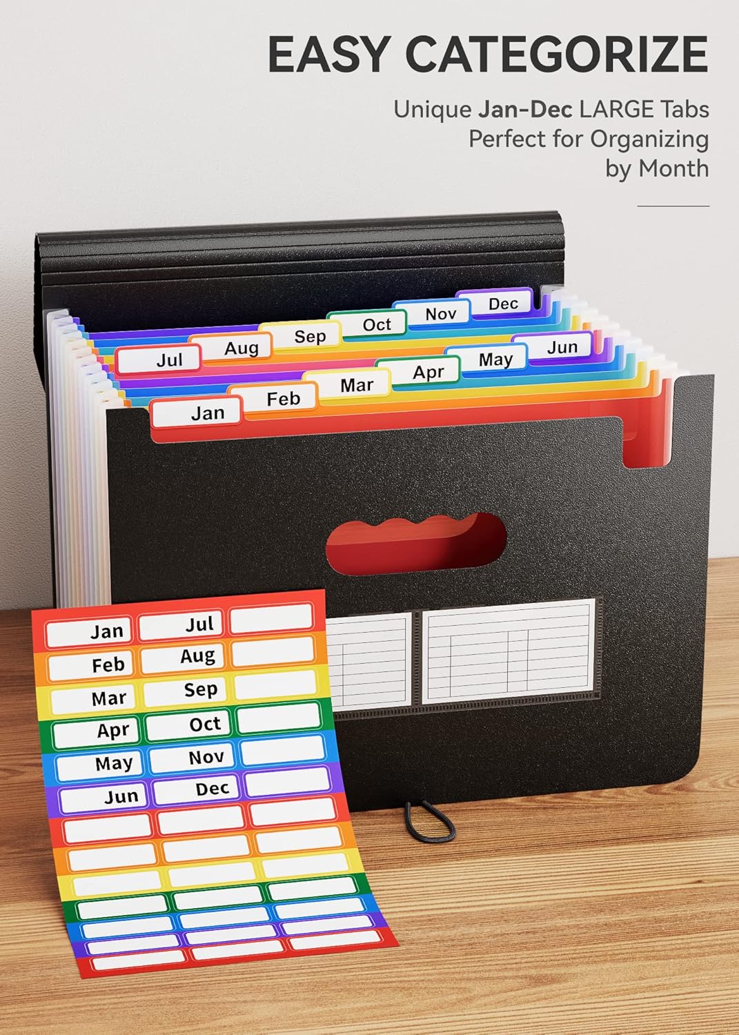 ABC life 12 Pockets Accordion File Organizer Expanding File Folders, Portable Letter A4 Size Filing Box, Plastic Monthly Bill Receipt Document Organizer, Expandable Accordian Folder with Colored Tabs