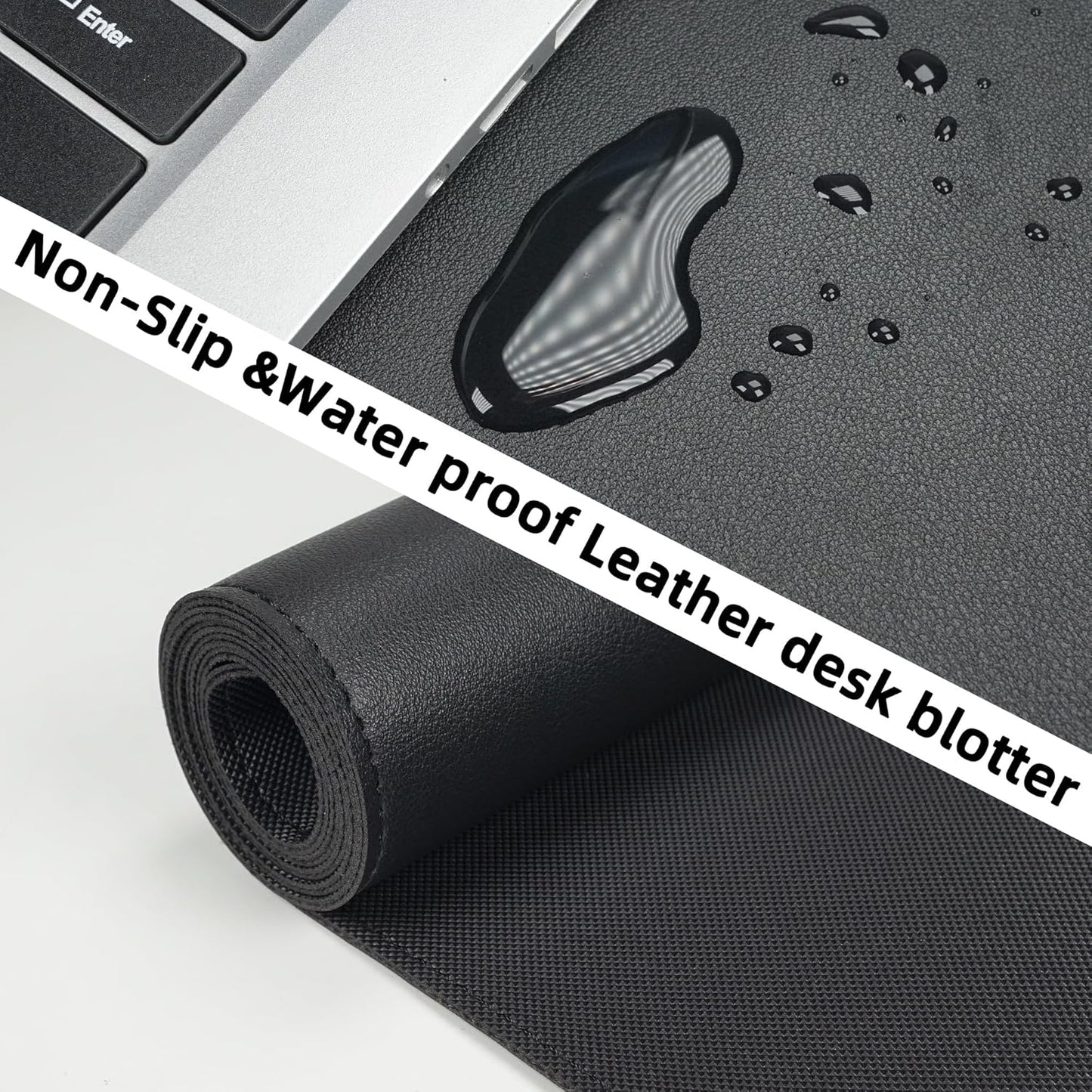 Non-Slip Desk Pad, Waterproof PU Leather Protector, Easy Clean Laptop Mat for Work/Home/Decor (Black 31.5" x 12")
