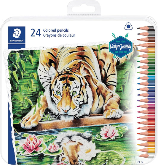 STAEDTLER Colored Pencils, Triangular Barrel, 24 Pack Assorted, Metal Tin 1278 M24