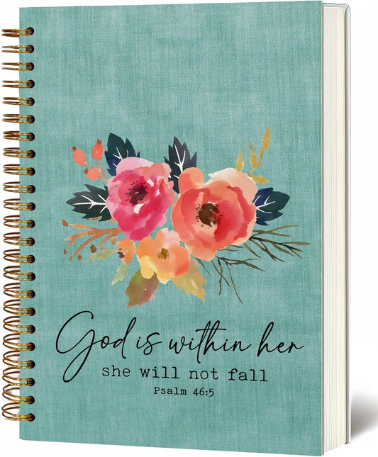 YOU FOUND ME Bible Notebook, A5 Spiral Christian Journal, Bible Verse-God is Within Her She Will Not Fall, Inspirational Notebooks for Women, Bible Study, Gift for Birthday Christmas, Office Supplies