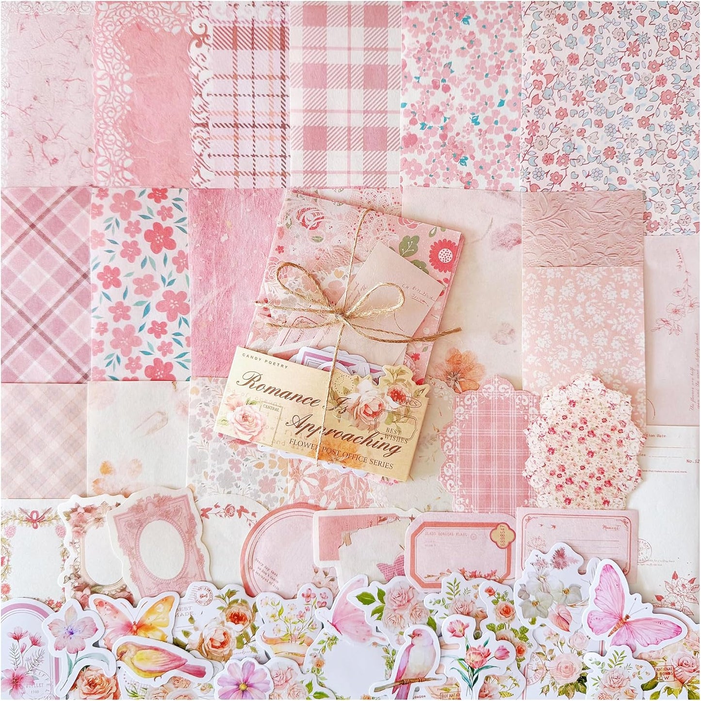 Doraking 100pcs Vintage Floral Scrapbook Paper Journaling Stickers Assorted Set, Material Paper Memo Junk Journal Supplies for Bullet Journaling Retro Crafts Planner Collage Card Album