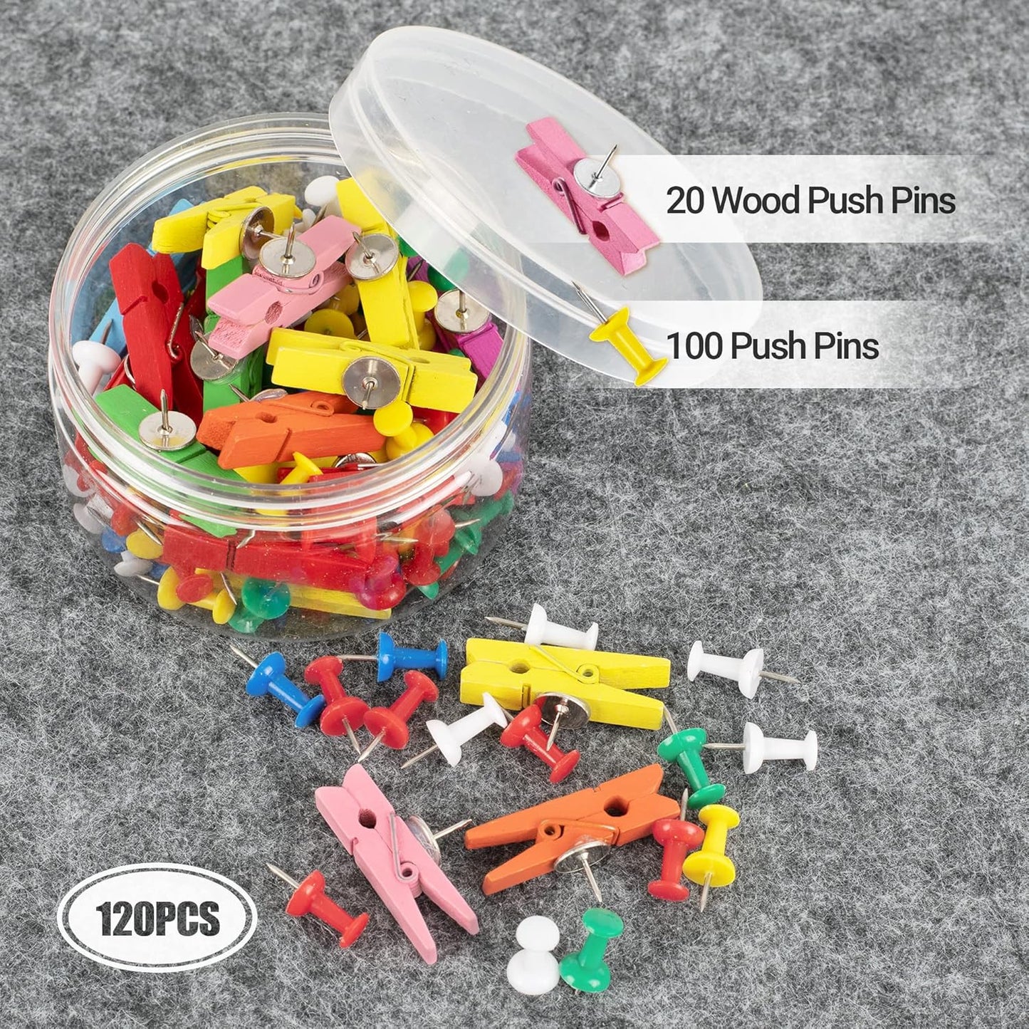 AKTOP Cork Bulletin Board 12x12, 1/2" Thick Felt Cork Board Tiles 12 Pack, Small Square Pin Board for Wall, Self Adhesive Corkboards with 120 Push Pin Wood Clips for School, Home & Office, Grey