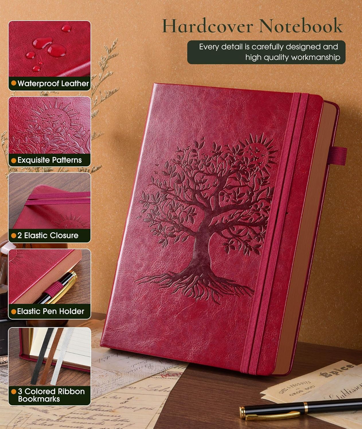 Vintage Leather Journal with 300 Numbered Pages,A4 Lined Journal for Men Women,Daily Journals for Writing,College Ruled Notebook for Work,School,Note taking,Travel Diary,Large (8.5" X 11.3")