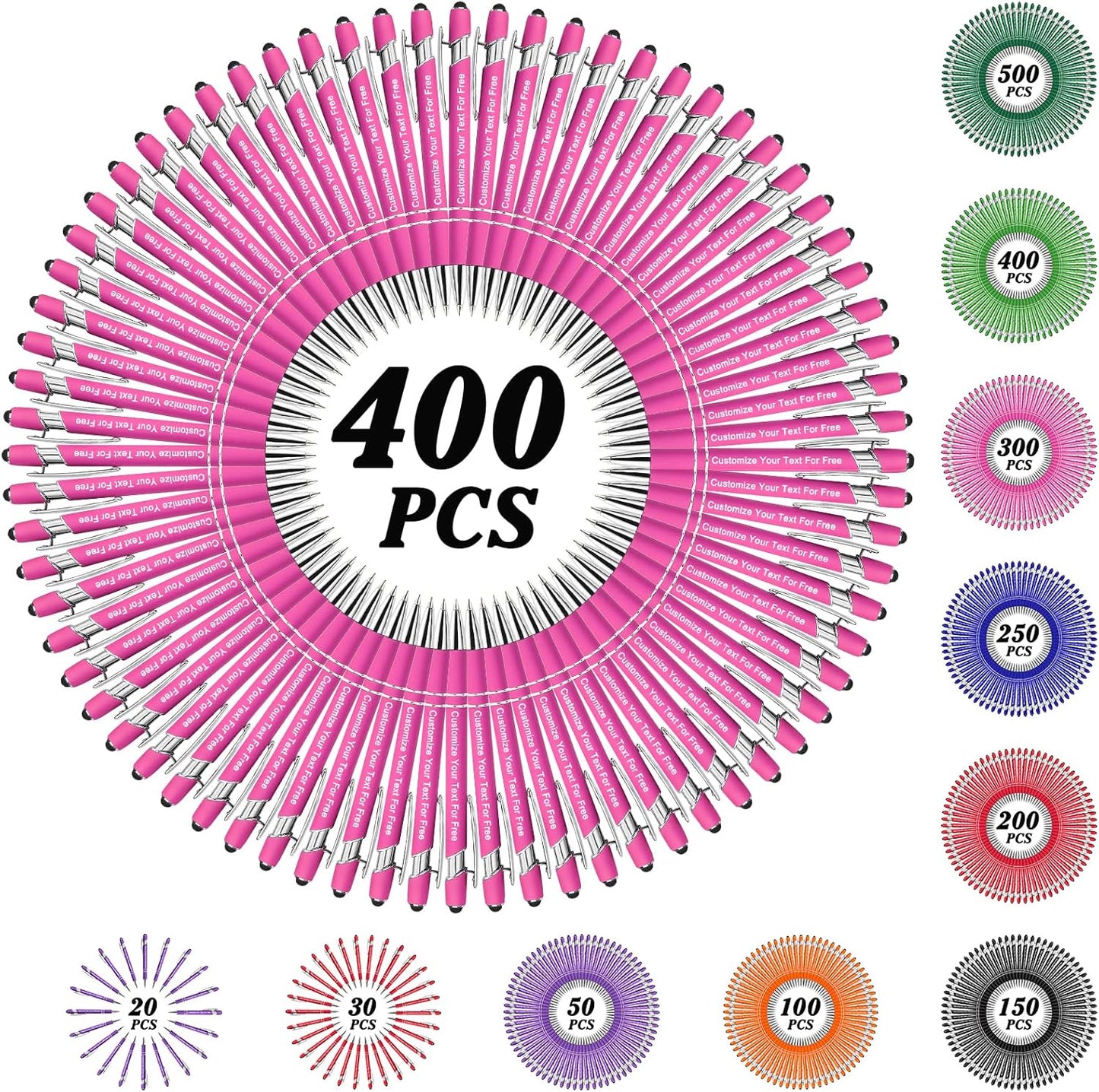 Max 500 Pcs Personalized Pens Bulk, Custom Pens with Free Engraving, Customized Stylus Tip Ballpoint Pen with Your Name Massage Text for School Office Business Graduation Anniversaries-400 Packs