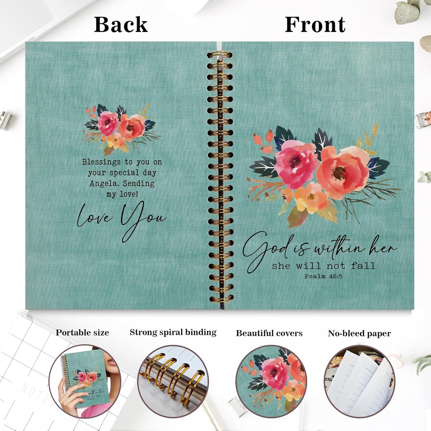 YOU FOUND ME Bible Notebook, A5 Spiral Christian Journal, Bible Verse-God is Within Her She Will Not Fall, Inspirational Notebooks for Women, Bible Study, Gift for Birthday Christmas, Office Supplies
