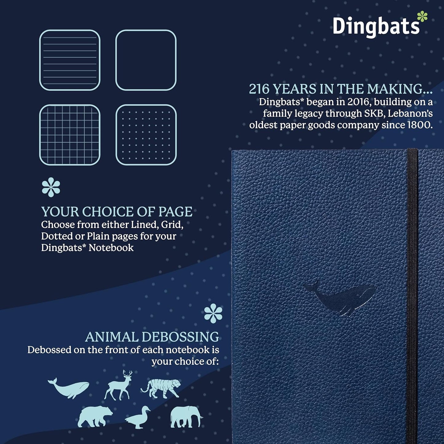 Dingbats A5+ Wildlife Notebook Journal Softcover, Cream 100gsm Ink-Proof Paper, 6 x 8.3 inches, 112 pages (Blue Whale, Dotted Format)
