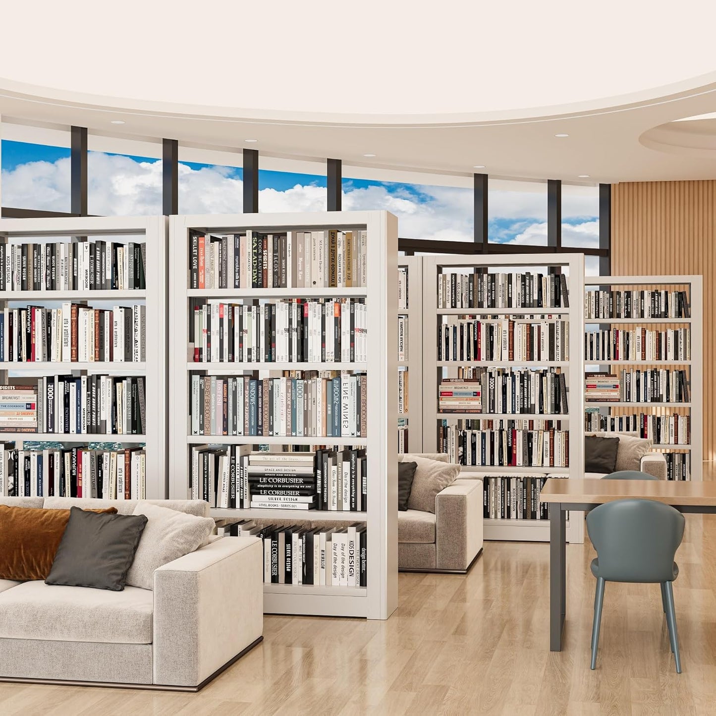 Metal Bookshelf, Adjustable 69" Tall Bookcase, 5 Tier Heavy Duty White Book Shelf with Book Stopper, Industrial Book Shelves for Living Room, Library, School, Office