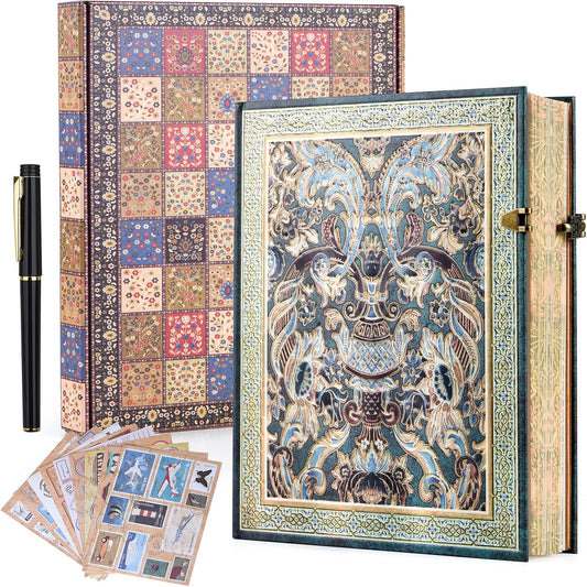 3D Hot Stamp Nocturne Blue Hardcover Journal - 192 Blank Lined Pages w/Envelope Pocket - Deep Blue & Gold Totem Design for Students, Travel Diary & Anniversary