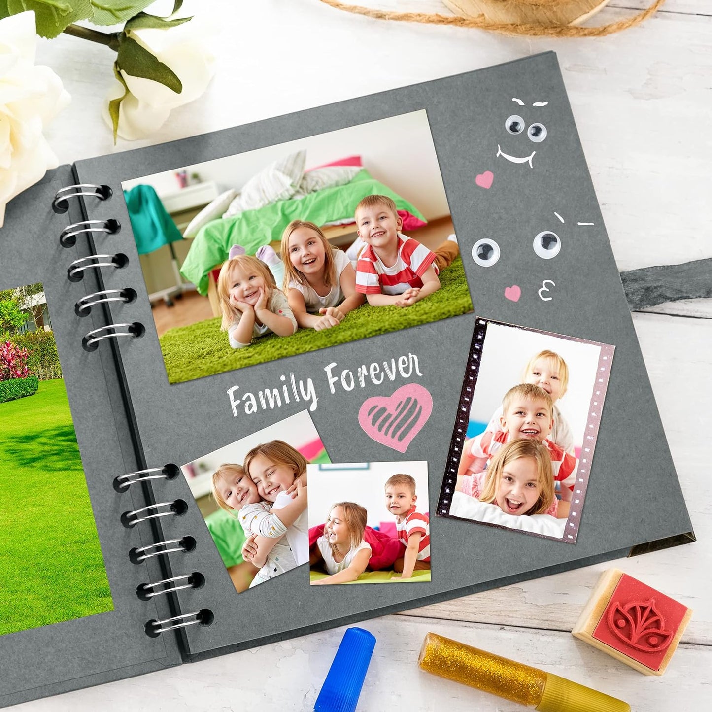 Bstorify Square Scrapbook Photo Albums 7 x 7 Inch Grey Hardcover with Ribbon Closure - Ideal for Scrapbooking, Art & Craft Projects