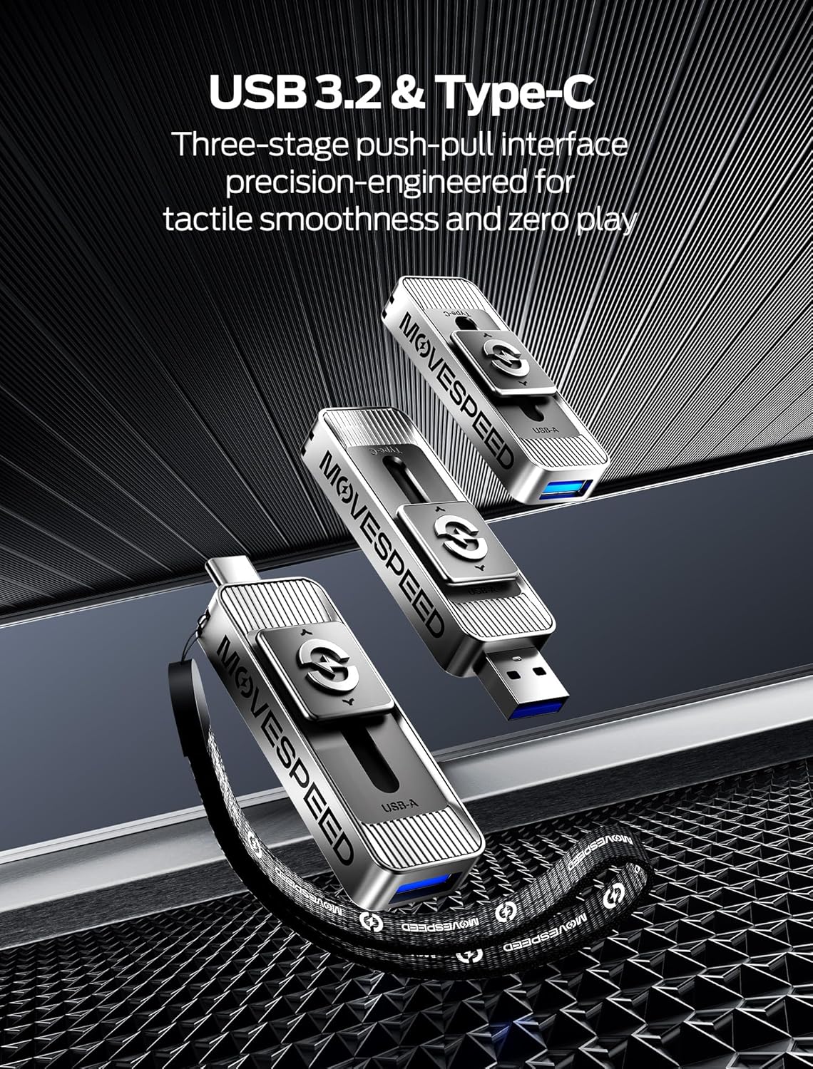 MOVE SPEED 128GB Solid State Drives with Dual Ports & Push-Pull Design — 560MB/s Read Speed, Type C + USB 3.2 Drive Portable ssd for iPhone 15/16/Android/Mac