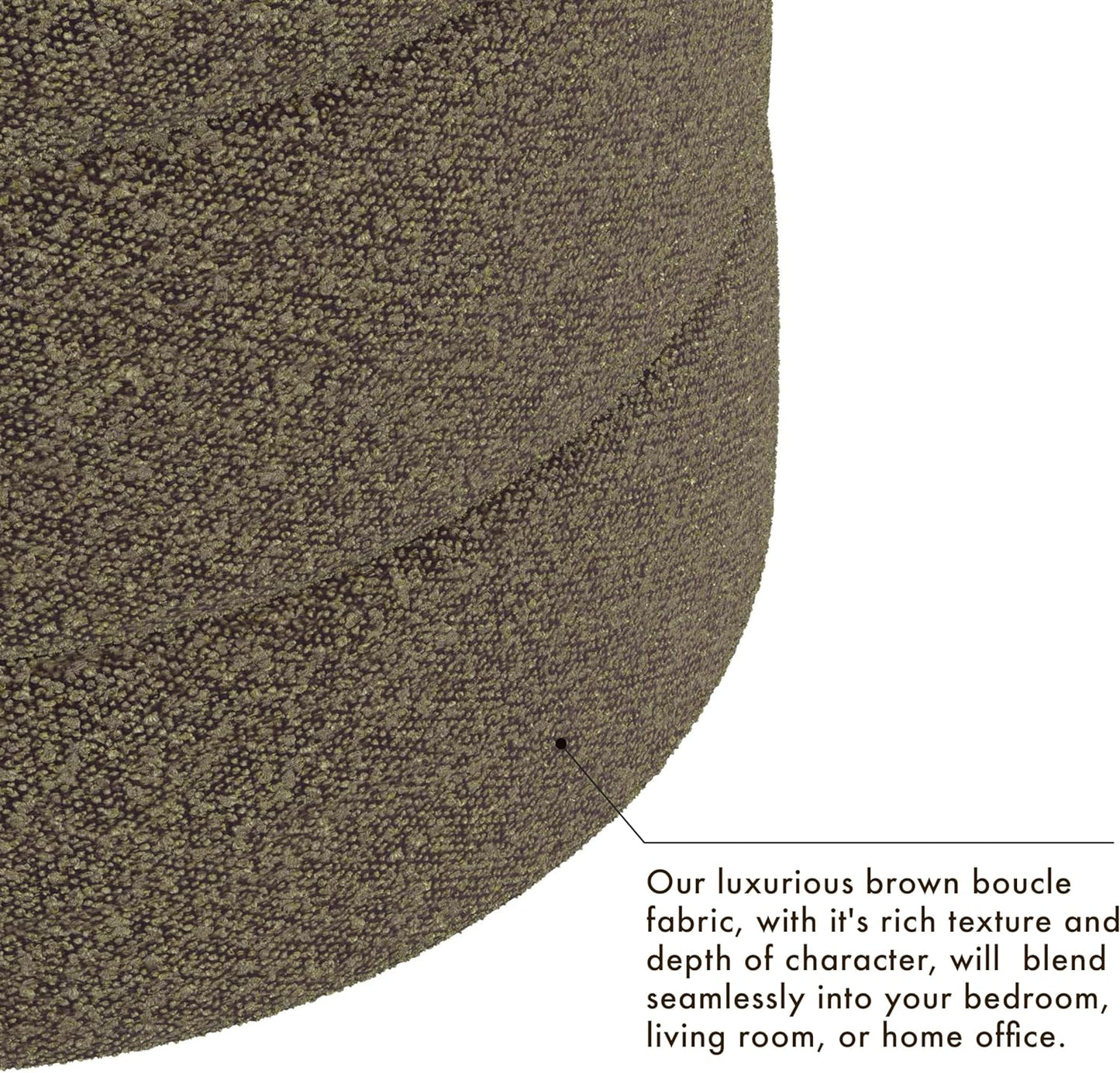 HomePop Upholstered Round Ottoman Home Décor|Foot Rest Ottoman - Dark Brown Boucle