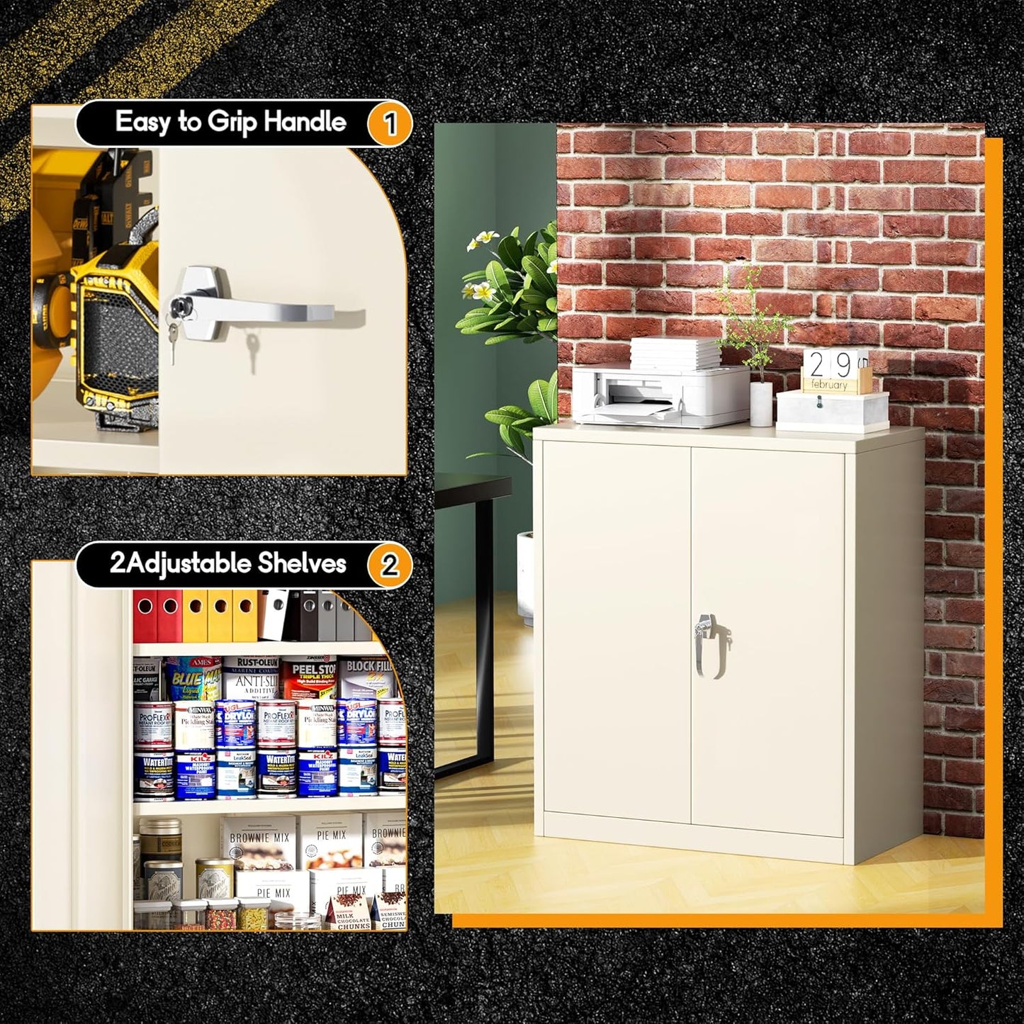 Greenvelly Metal Garage Storage Cabinet, Lockable Metal Cabinets with 2 Doors and Shelves,36”Steel Storage Locking Counter Cabinet for Office,Garage,Kitchen,Home,School(Grey)