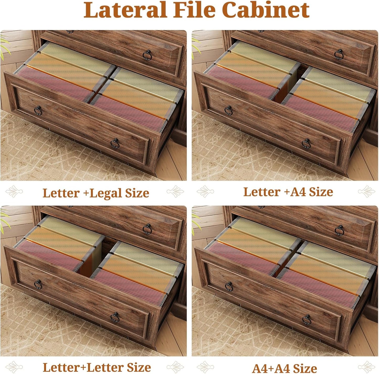 Itaar 2 Drawer File Cabinet, Farmhouse Filing Cabinet for Home Office Fits Letter, Legal, A4 Size, Wood Lateral File Cabinet with Printer Stand, Storage Shelf, Brown