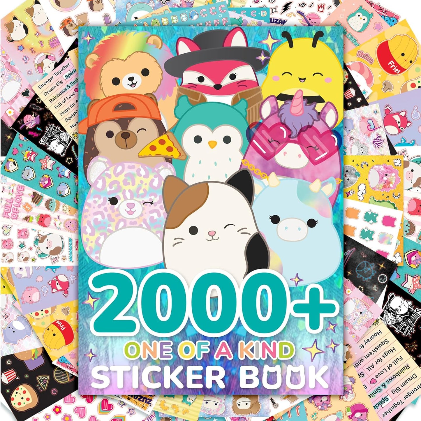 Original Squishmallows 2000+ One of a Kind Sticker Book, 43 Sticker Sheets, Kawaii Squishmallows Stickers for Water Bottle, Notebooks, Party Favor Bags, Cute Stickers & Sticker Books for Kids Ages 4-8