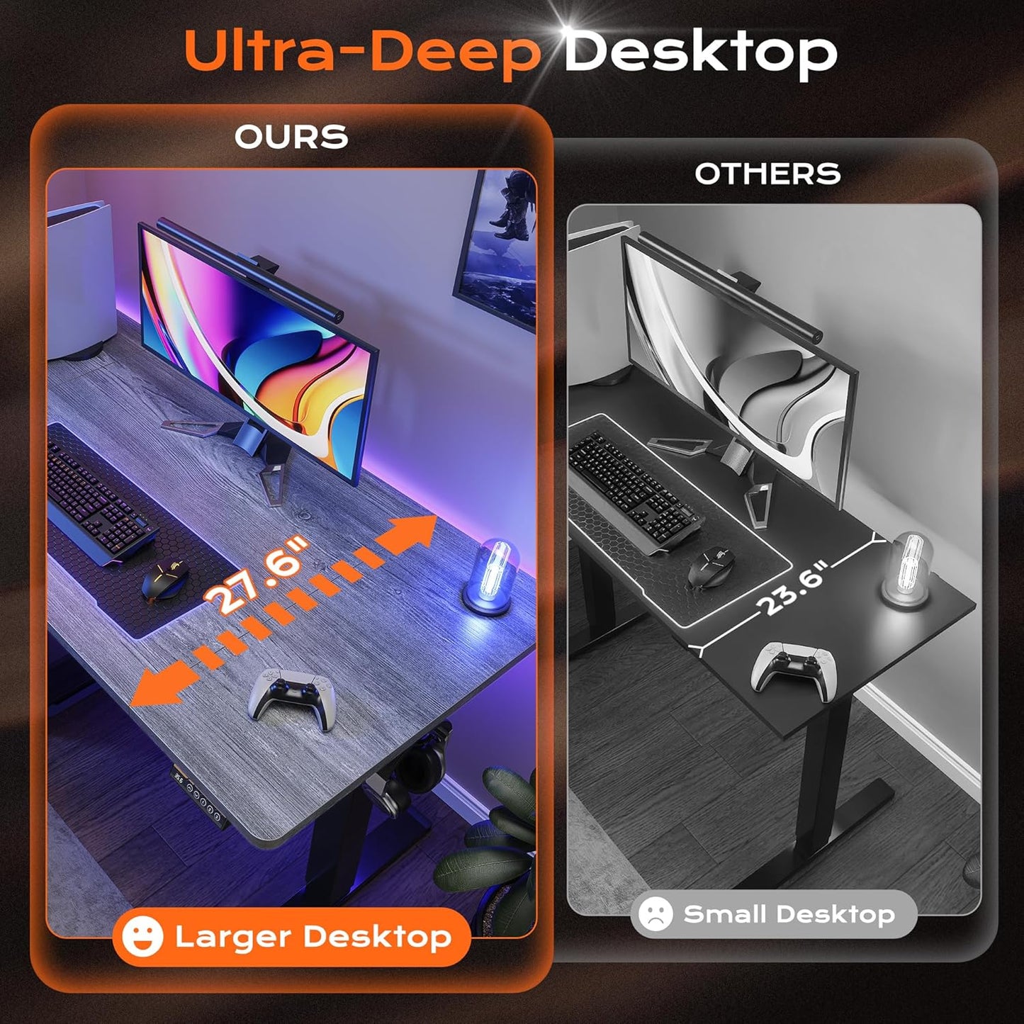 Huuger 55 x 28 Large Electric Standing Desk, Height Adjustable Desk, 27.6" Deep Desktop, Stand up Gaming Computer Office Desk with 2 Hooks, 3 Preset Heights, for Home Office, Grey