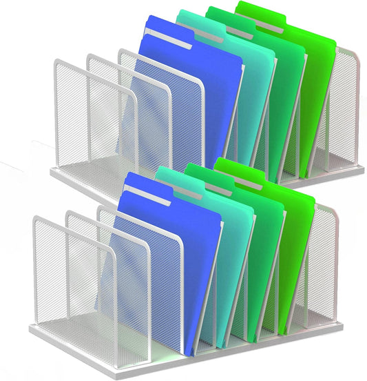 Kuntine.B Desk File Organizer Upright Mesh Desktop Organizer File Sorter Office Organization File Holder for Home, Office & Classroom (Silver, 2 Pack 7-Section)