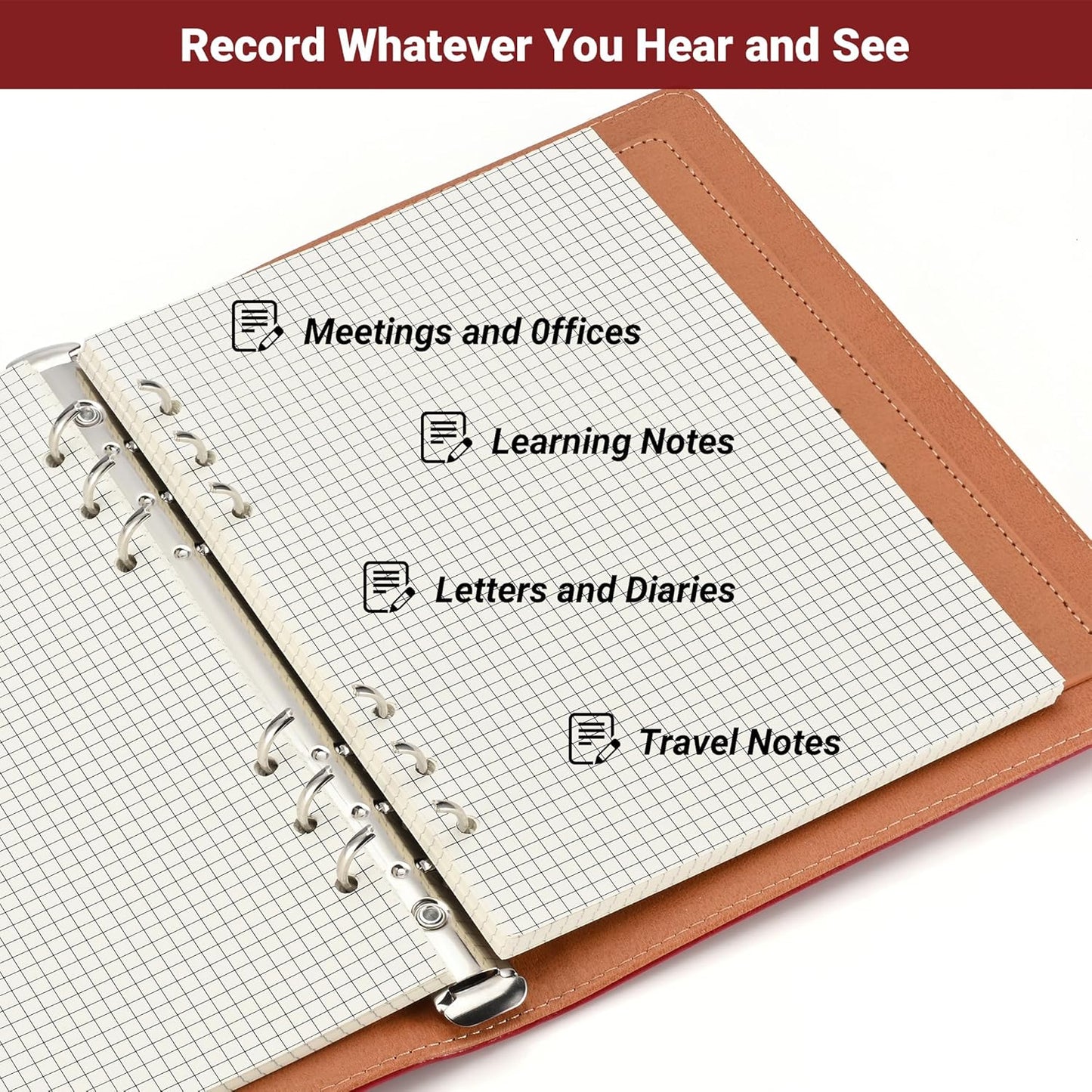 A5 Grid-Ruled Refill Paper, 100gsm Thick Beige No-Bleed Sheets (80-Pack), Pre-Punched – Fits A5 6-Ring Binders for Office, School & Teachers