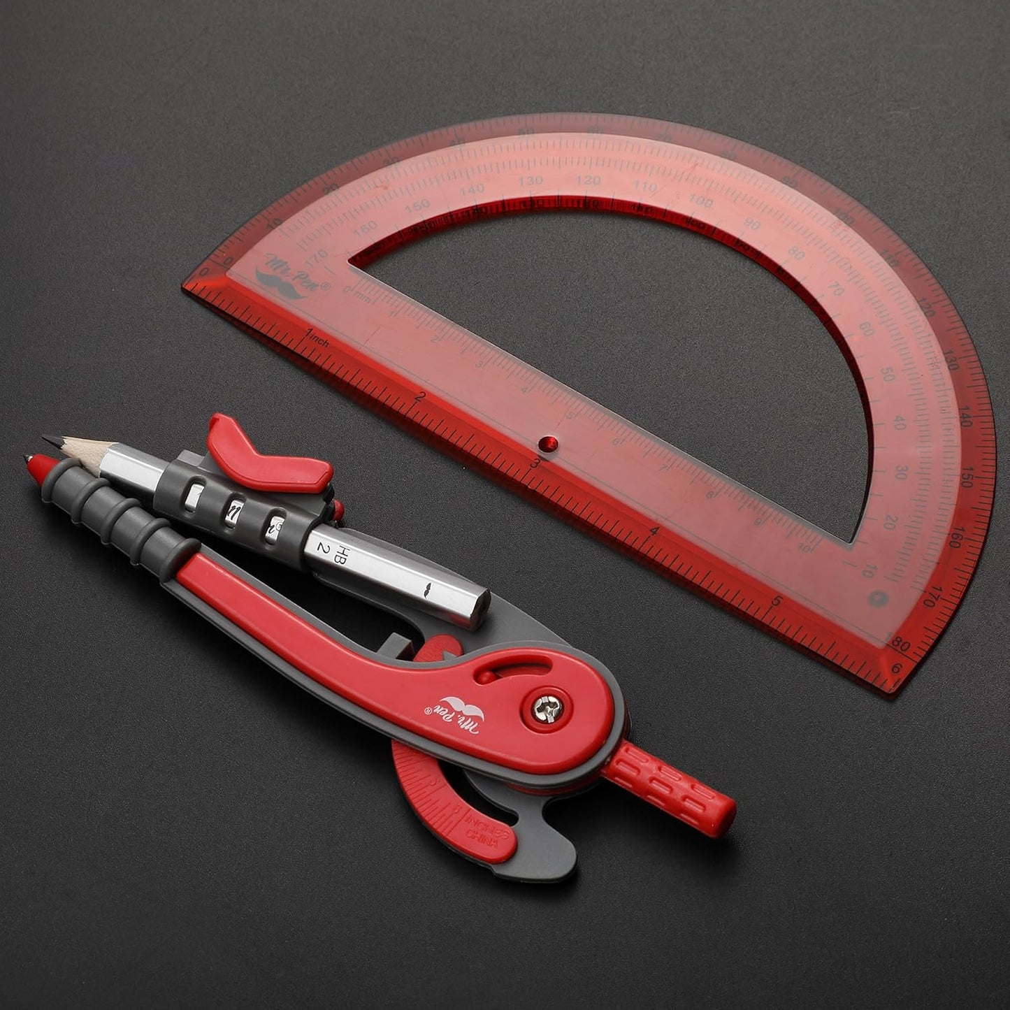 Mr. Pen- Compass and Protractor Set, Candy Apple Red, Compass Geometry Tool, Protractor and Compass Set, Compass Drawing Tool, Drawing Compass, Geometry Compass, Math Compass for Geometry
