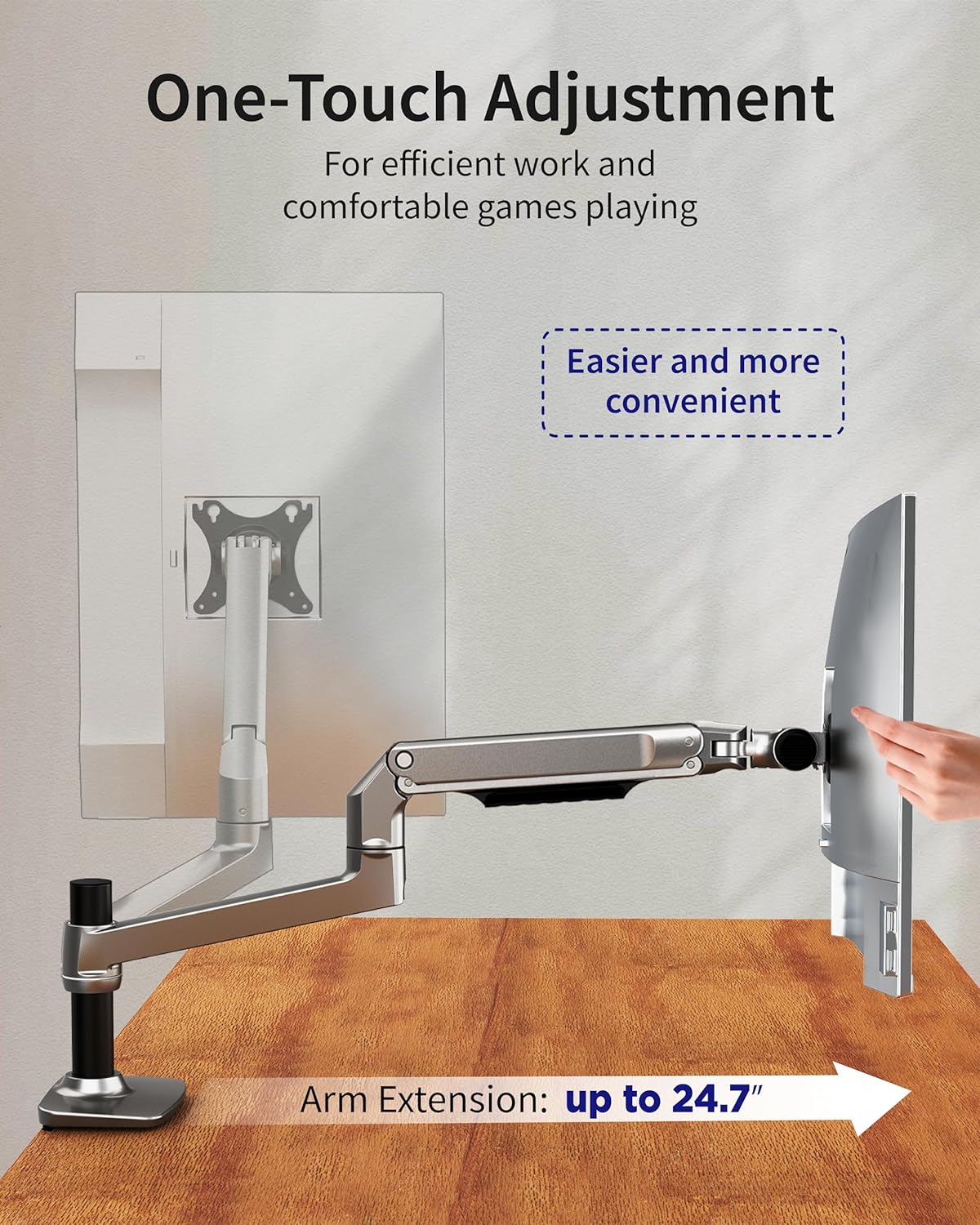 Single Monitor Arm Desk Mount, Holds Screens up to 40 Inches and 25 lbs, Fully Adjustable Vesa Monitor Mount with C-Clamp and Grommet Base, Aluminum, Silver