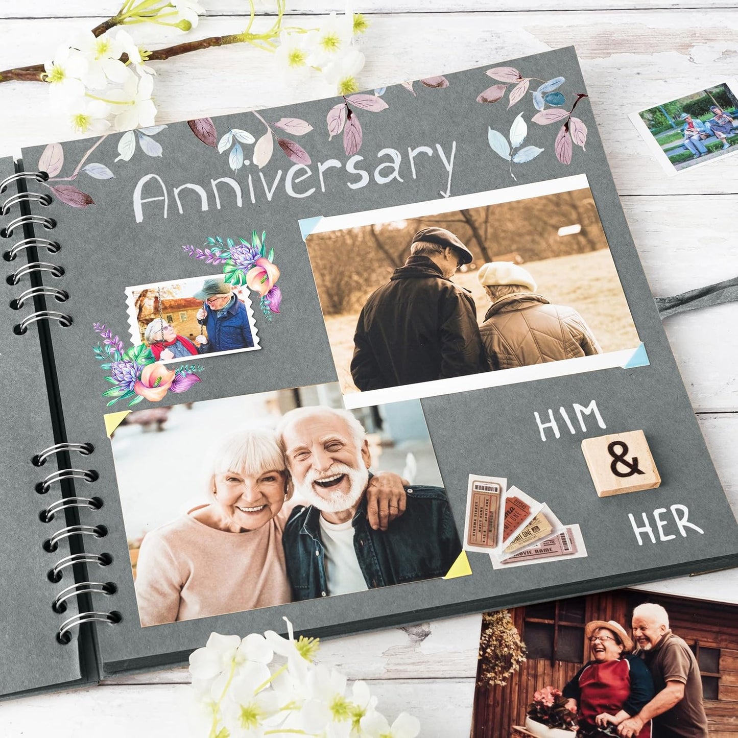 Bstorify 10 x 10 Inches Scrapbook Album 70 Pages Grey Thick Kraft Paper Corner Protectors, Ribbon Closure - Ideal for Your Scrapbooking, Art & Craft Projects (Grey, 10 x 10 Inch)