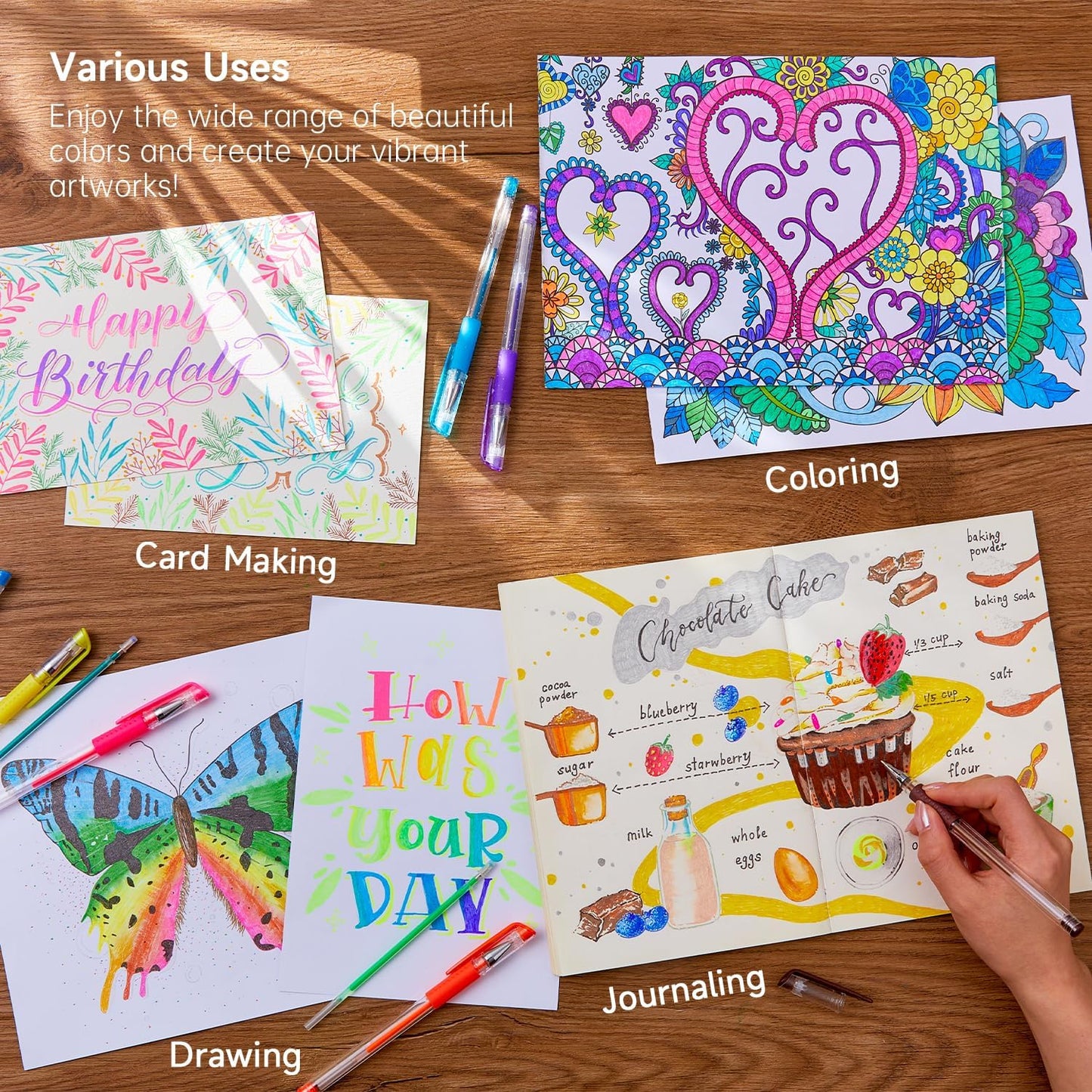 Shuttle Art Gel Pens, 32 Colors Gel Pen Set with Coloring Book for Adults Coloring Books Drawing Doodling Crafts Scrapbooking Journaling