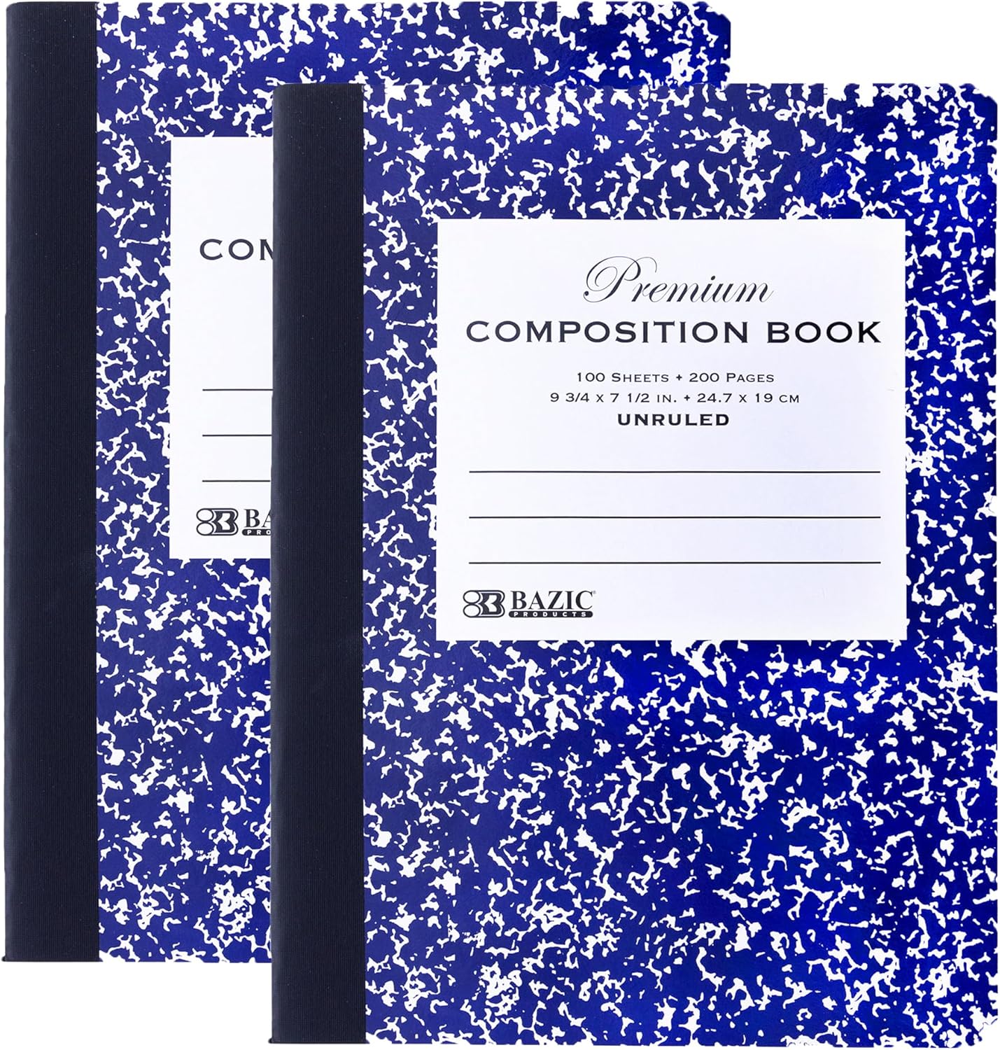 BAZIC Composition Book Blue Marble Unruled Ruled 100 Sheet Notebook, Blank Page Journal Comp Notebooks for School, 2-Pack