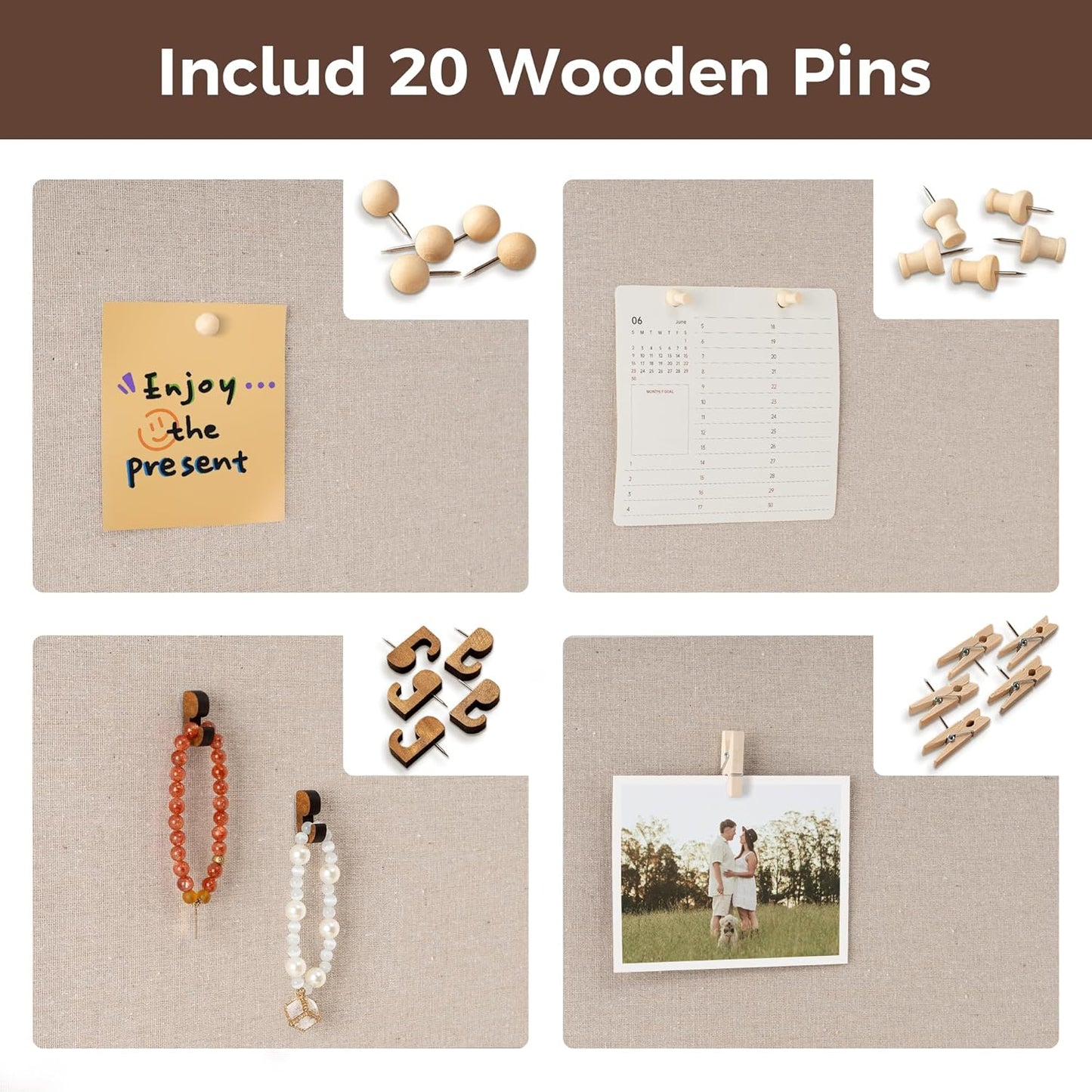 Fun Memories Cork Board Bulletin Board for Office, 20" x 30" Pine Wooden Framed Corkboard, Wall Mounted Notice Pin Board for School Home & Office, White