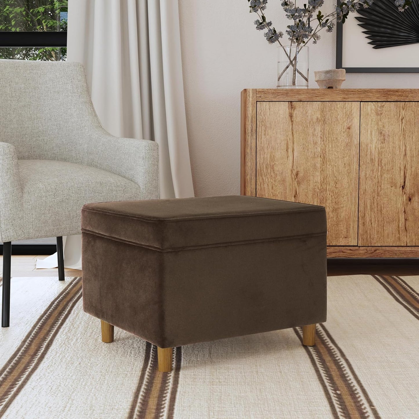Home Decor | Dinah Collection Modern Storage Ottoman | Ottoman with Storage for Living Room & Bedroom(Chocolate Brown Velvet)