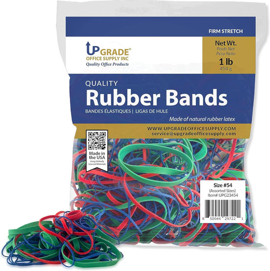 Upgrade Office Supply UPG23454 Rubber Bands, Assorted Size and Color, 1 lb Bag, USA