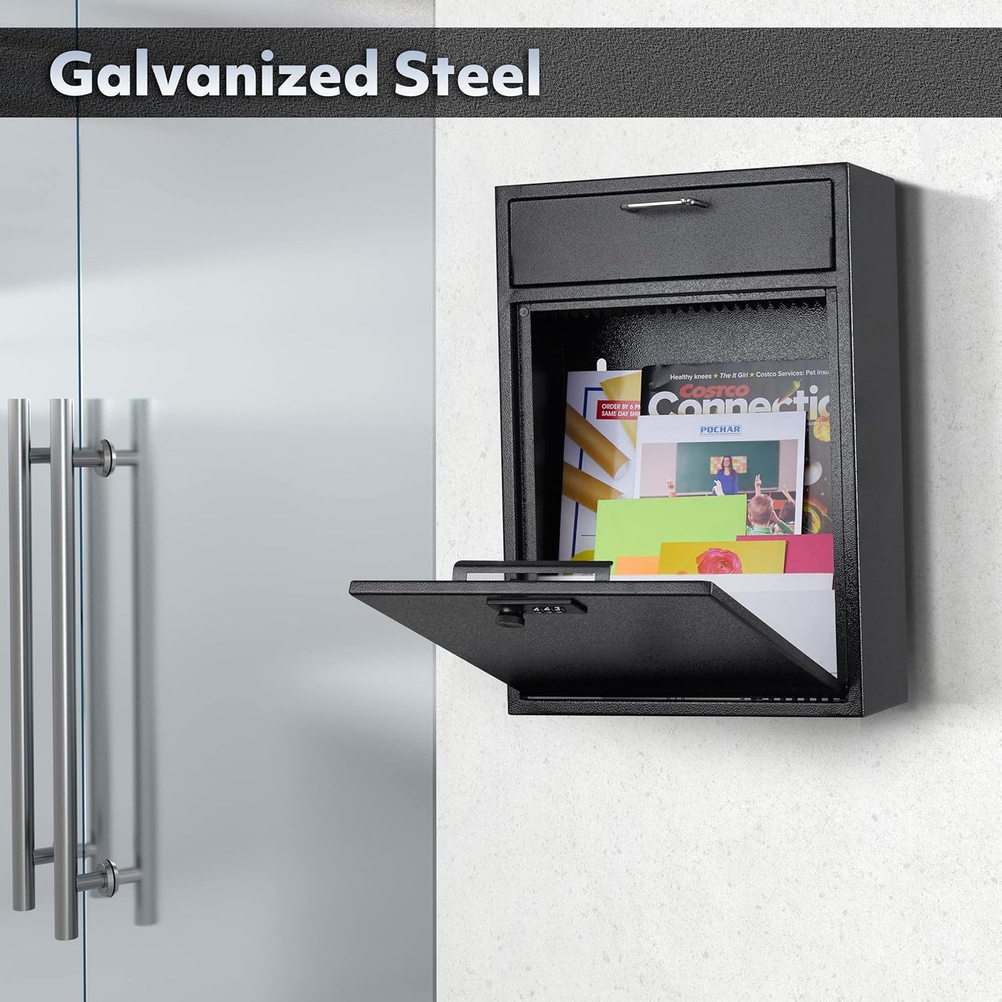 Wall Mounted Lock Box with Combination - 1.2mm Heavy Duty Steel Extra Large Mailbox - Theft Proof Mailbox for Night Key, Deposit, Money, Cash, Paperwork (11'' x 4.75'' x 15.75'')