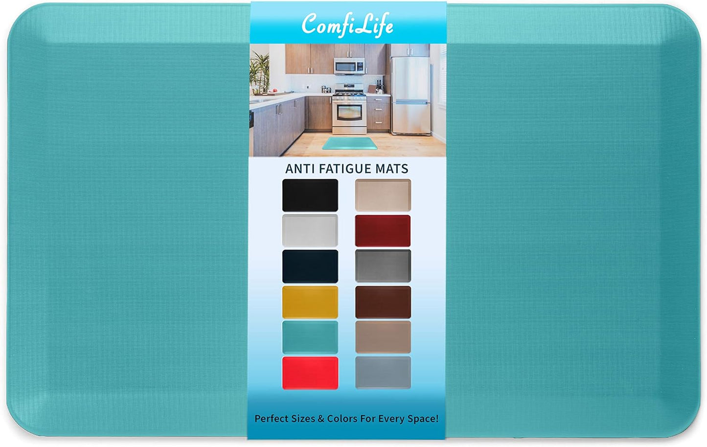 ComfiLife Anti Fatigue Floor Mat – 3/4 Inch Thick Perfect Kitchen Mat, Standing Desk Mat – Comfort at Home, Office, Garage – Durable – Stain Resistant – Non-Slip Bottom (20" x 39", Teal)
