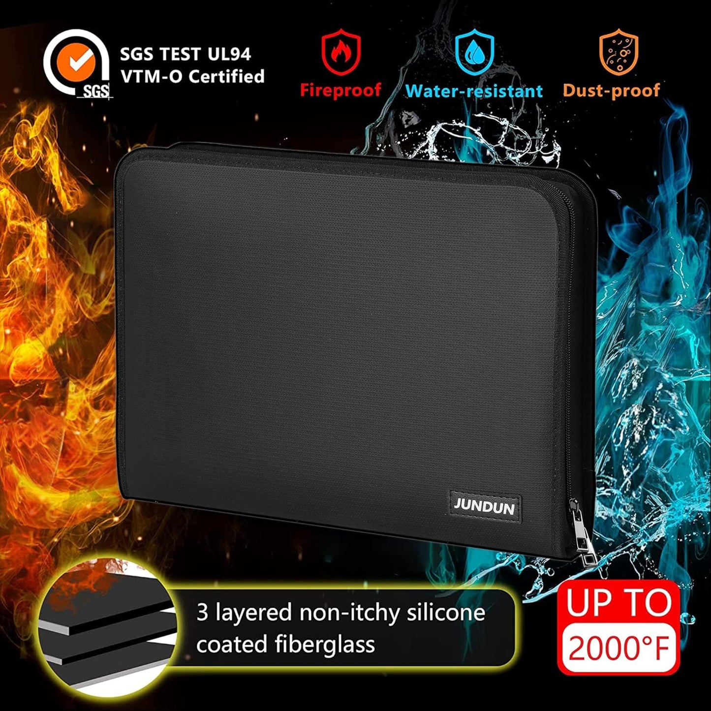 JUNDUN Accordion File Organizer - Fireproof Accordion Folder with Zipper & Labels - 13 Pocket Expanding File Folder with Multi-Pockets Document Organizer Folder for Letter A4 Files | Receipt and More