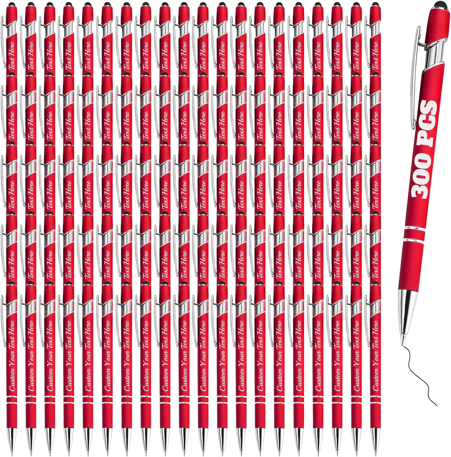 Personalized Pens Bulk 300 with Name Custom Engraving Ballpoint Pens with Stylus Tip Customized Smooth Writing Pens Personalized Gifts for Anniversary Birthday or Graduation(Red,Black Ink)