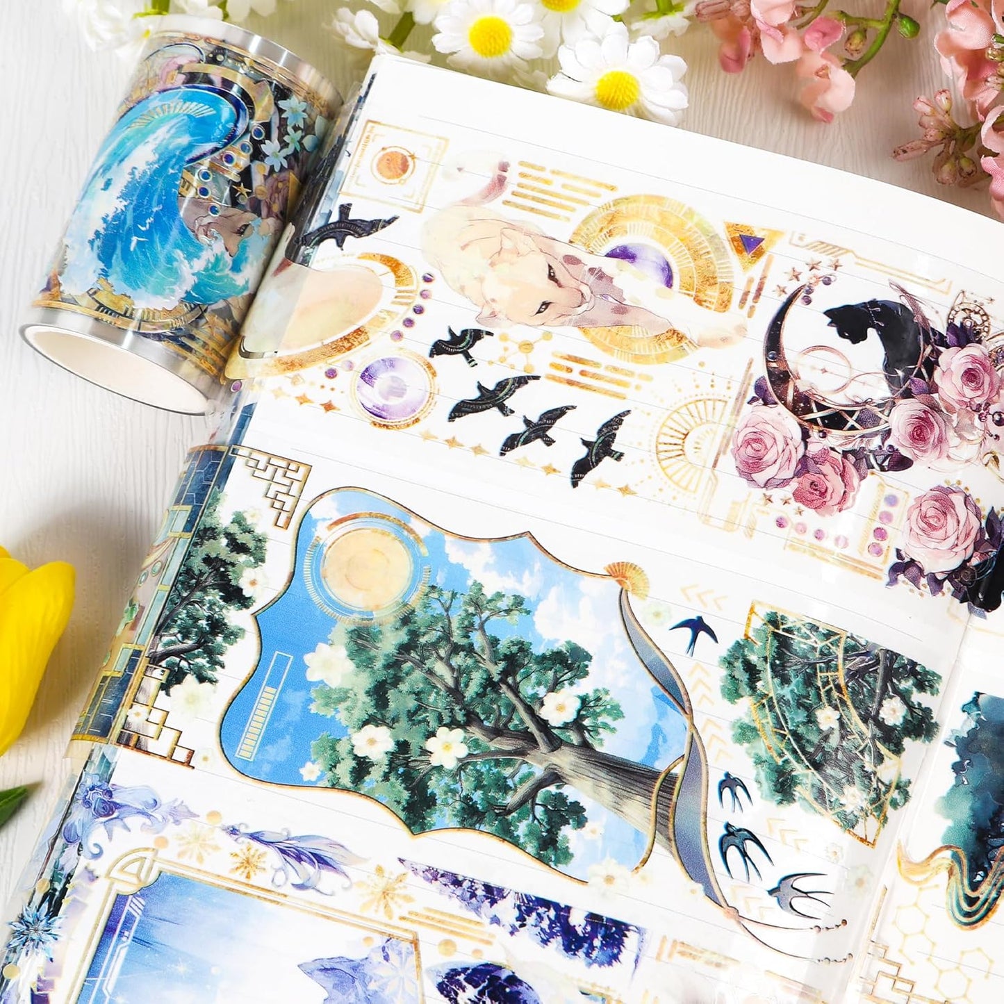 PET Tape for Journal Scrapbooking - Vintage Boheimian Mysitc Journal PET Tape Scrapbook Supplies, Notebook Scrapbook Bottle Crafts Décor