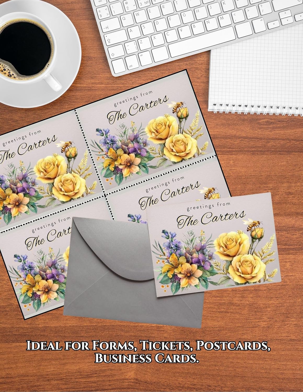 Limited Papers (TM) 8.5x11 Perforated Paper, 20/50 Pound, 75 GSM, Variety of Perforation Sizes and Colors, for Forms, Tickets, Postcards, Business Cards. (Buff, 4 up – 1 Hor. & 1 Ver.)