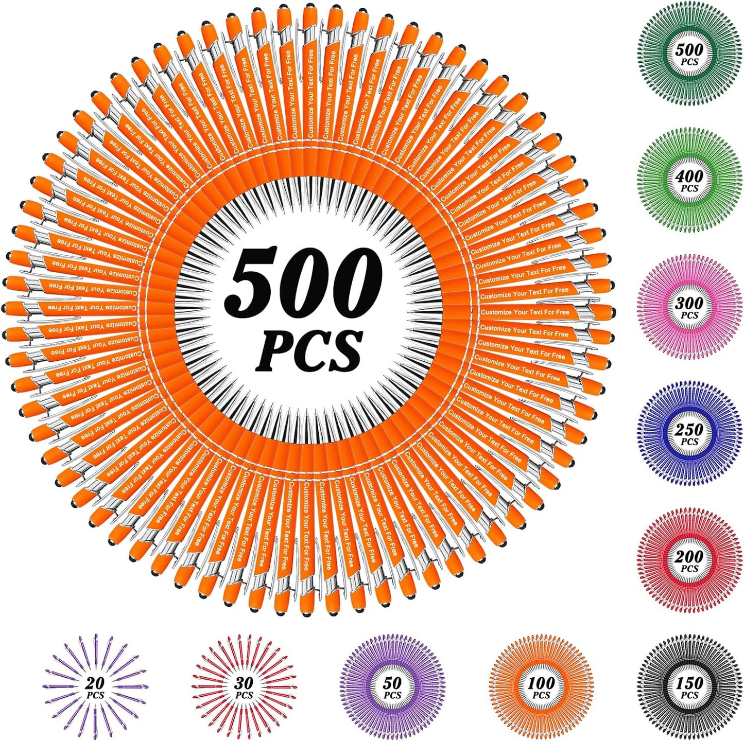 Max 500 Pcs Personalized Pens Bulk, Custom Pens with Free Engraving, Customized Stylus Tip Ballpoint Pen with Your Name Massage Text for School Office Business Graduation Anniversaries-500 Packs