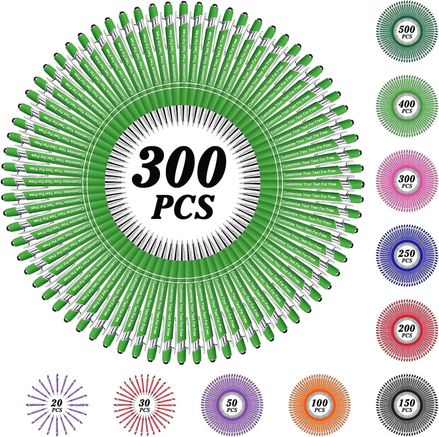 Max 500 Pcs Personalized Pens Bulk, Custom Pens with Free Engraving, Customized Stylus Tip Ballpoint Pen with Your Name Massage Text for School Office Business Graduation Anniversaries-300 Packs