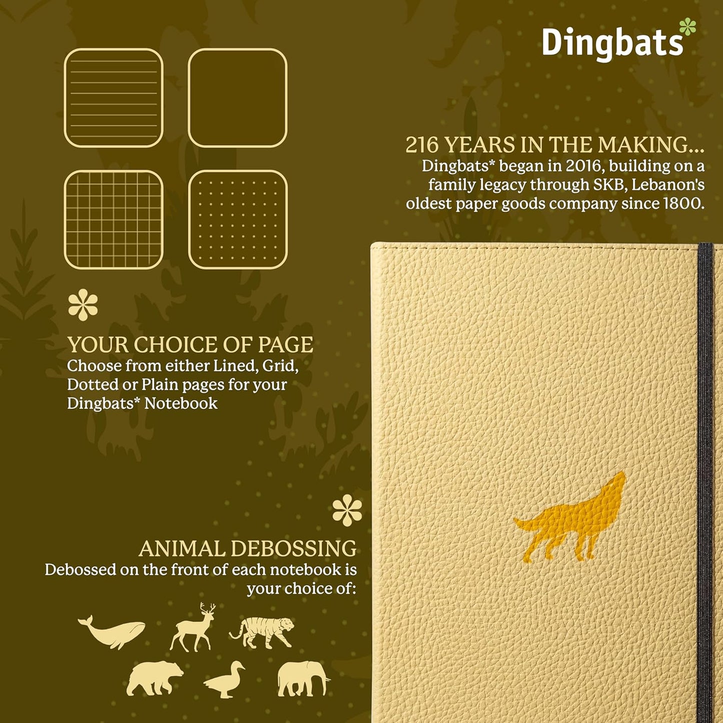 Dingbats A5 Wildlife Ruled Notebook Journal - Premium Vegan Leather Hardcover Executive Journal for Women & Men - Work, Note Taking, Writing & Travel