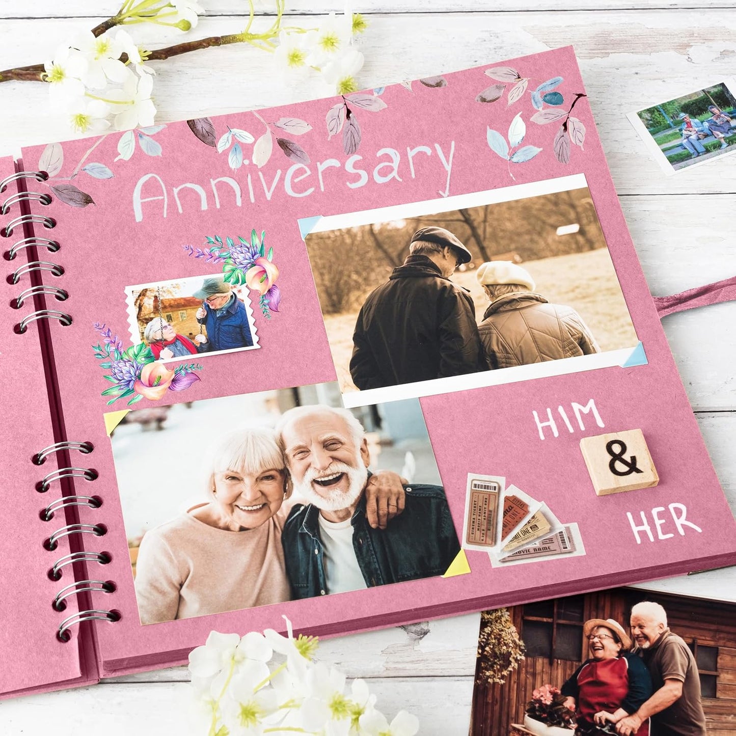 Bstorify 10 x 10 Inches Scrapbook Album 70 Pages Pink Thick Kraft Paper Corner Protectors, Ribbon Closure - Ideal for Your Scrapbooking, Art & Craft Projects (Pink, 10 x 10 Inch)