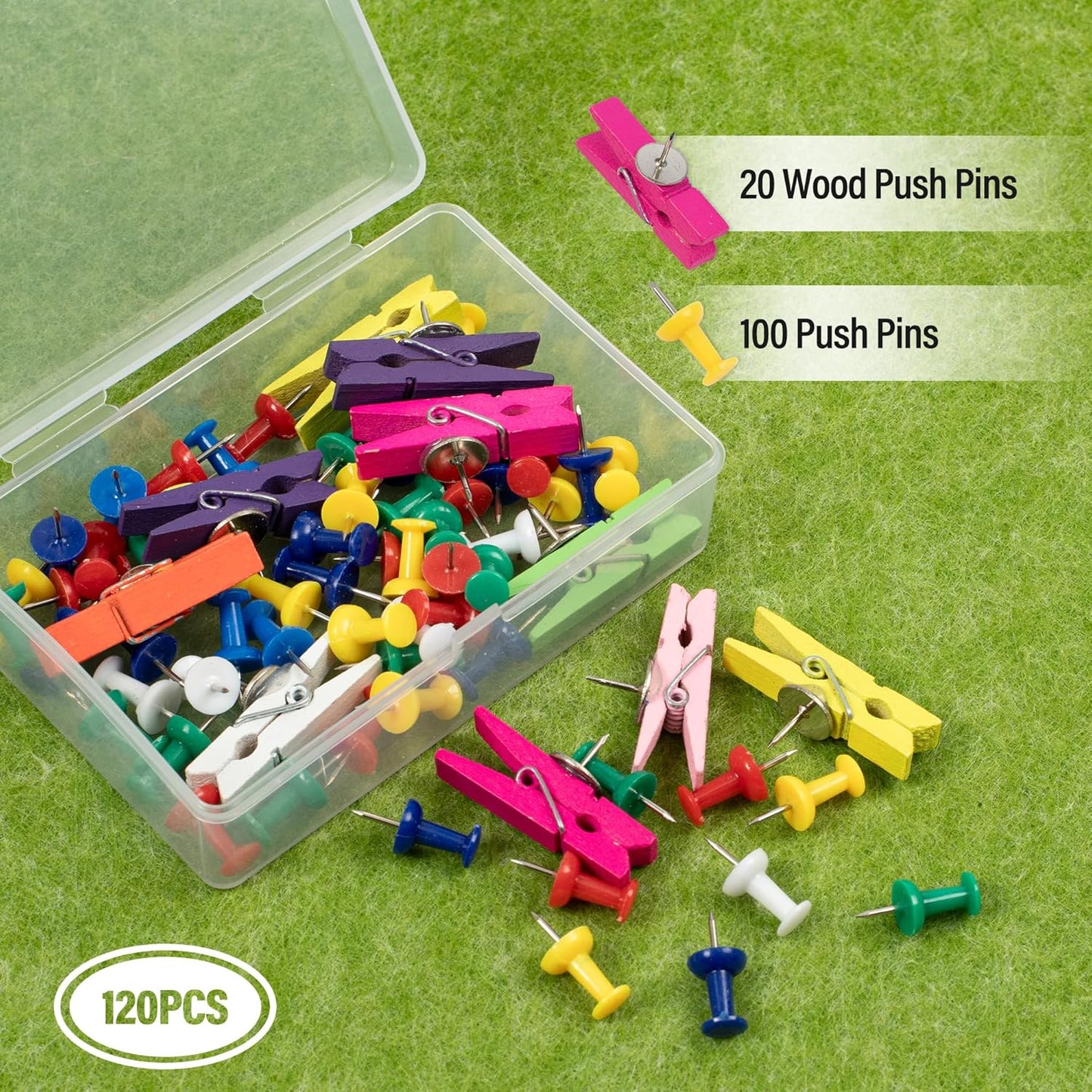 AKTOP Cork Bulletin Board 12x12, 1/2" Thick Felt Cork Board Tiles 12 Pack, Small Square Pin Board for Wall, Self Adhesive Corkboards with 120 Push Pin Wood Clips for School, Home & Office, Green