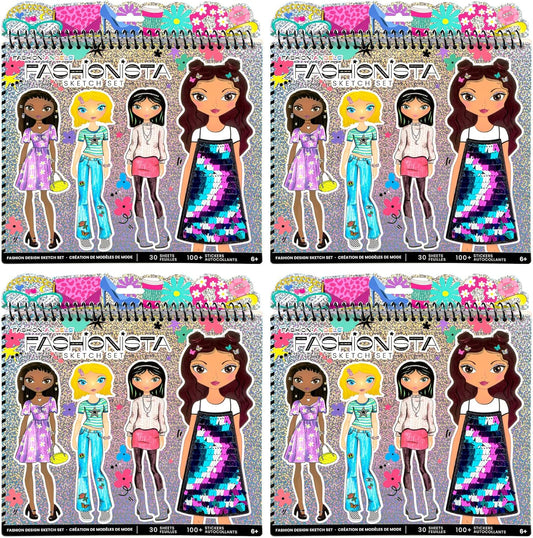 Fashion Angels Fashionista Sketch Sets Bundle, Bulk Pack of 4 Fashion Design Sketch Books, Ideal Gift & Party Favor for Girls, Kids, Tweens