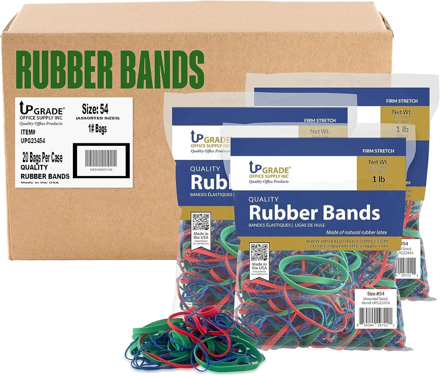 Upgrade Office Supply UPG23454PK3 Rubber Bands, Assorted Size and Color, 1 lb Bags, 3 Pack, USA