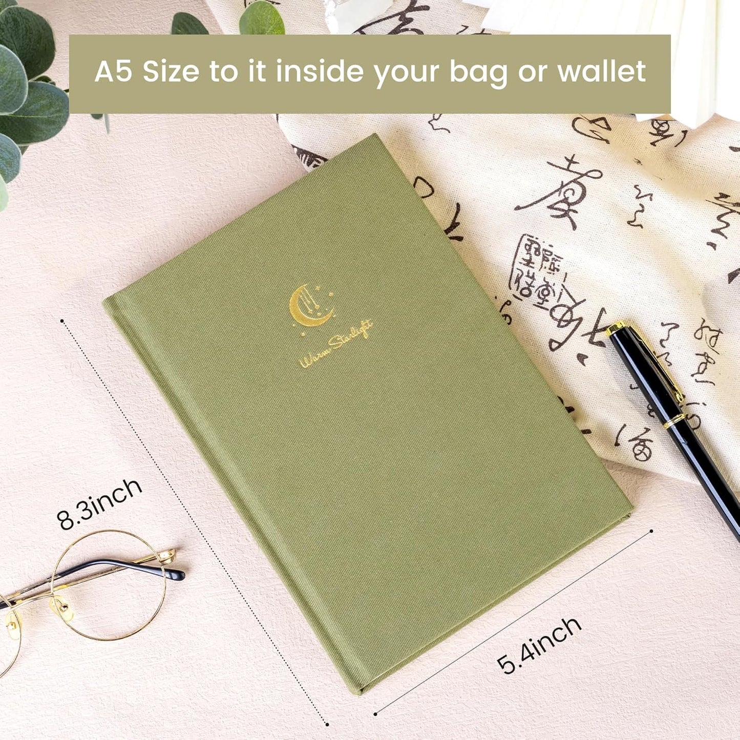 CAGIE Lined Journal Notebook for Women Men, A5 Hardcover Linen Journals For Writing 256 Pages, Aesthetic Womens Diary, Gifts 8.3'' x 5.7'' Olive