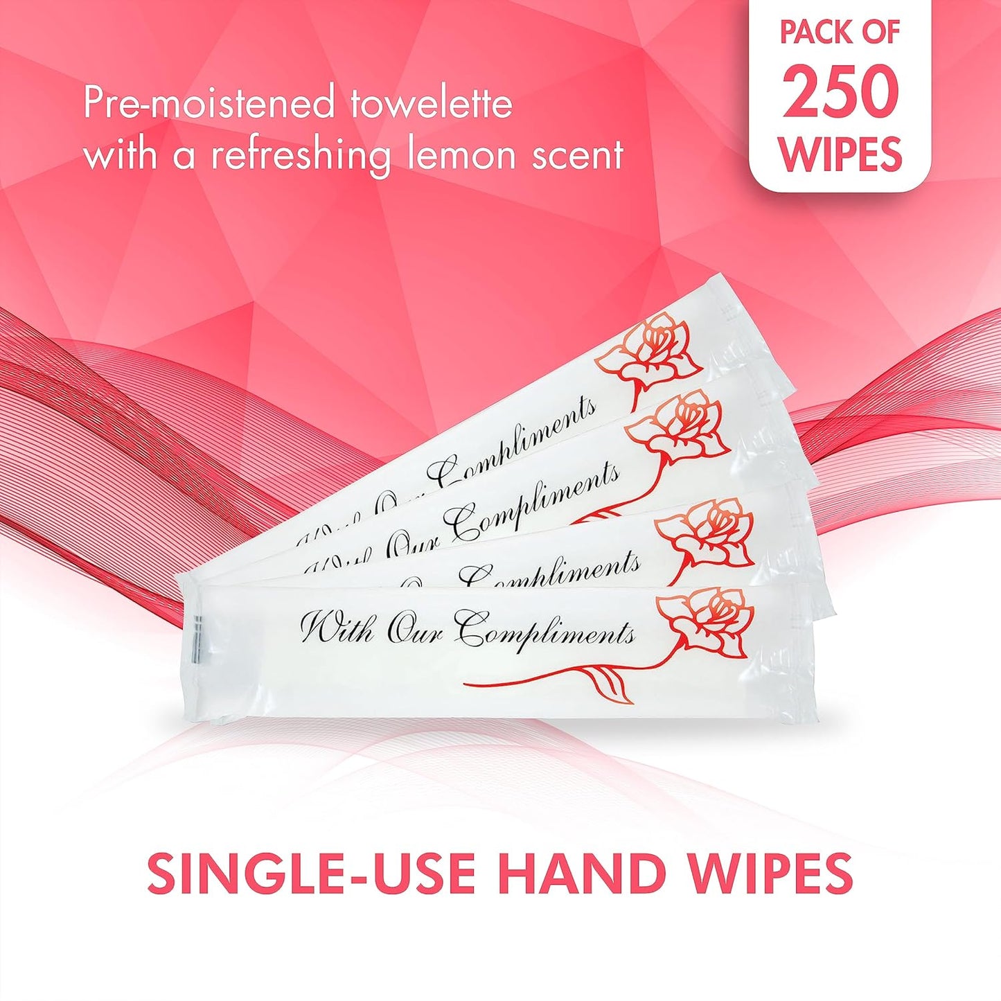 Diamond Wipes Pre-moistened Hand Wipes - “With Our Compliments” Logo 10x8” Extra Thick Lemon-Scented Pack of 250 Individually Wrapped Wet Wipes