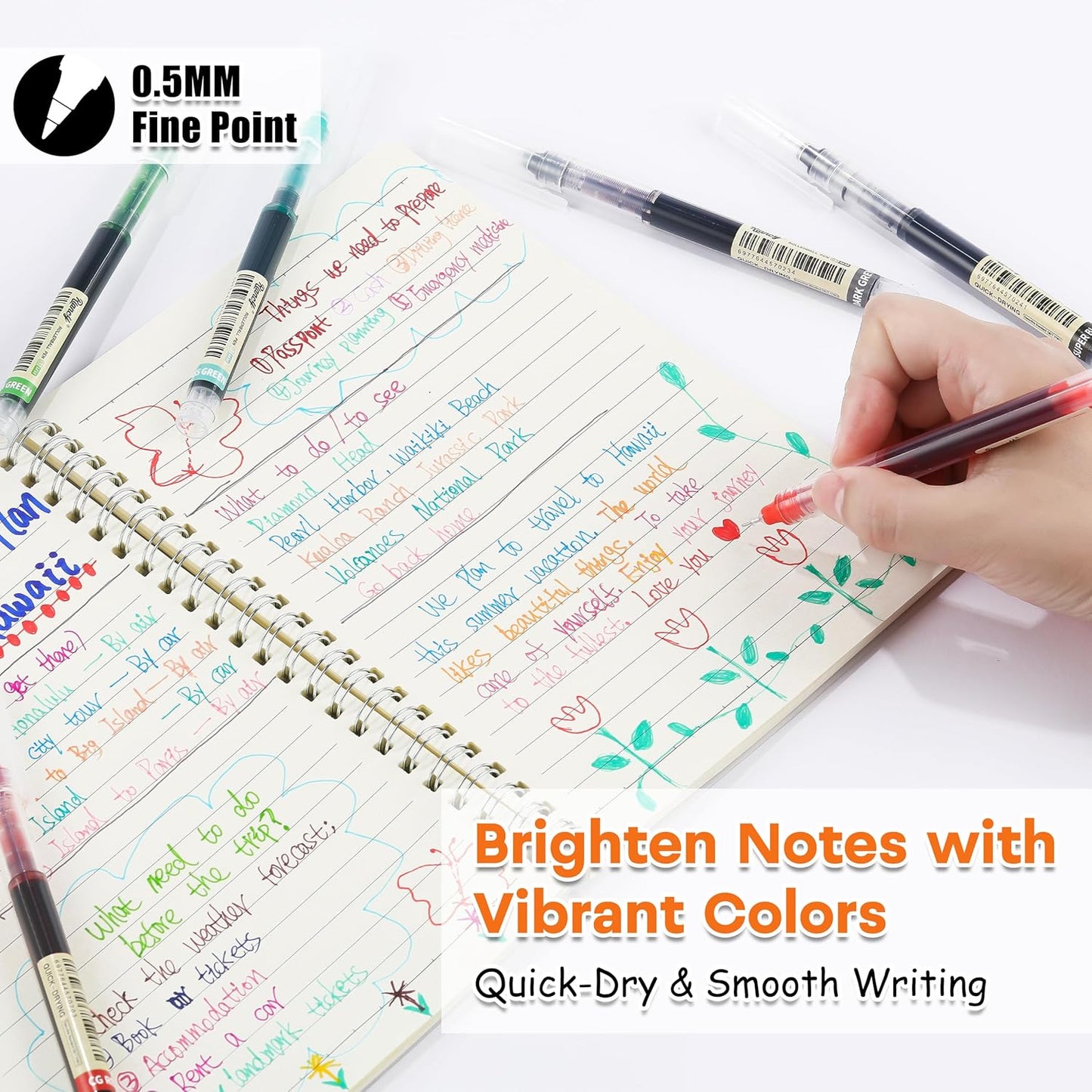 RIANCY Liquid Ink Rollerball Gel Pens, 0.5mm Extra Fine Point Tip, 12ct Assorted Colors, Smooth Writing No Smear No Bleed, Vibrant for Journaling, Drawing, Sketching, School Notes & Art Supplies