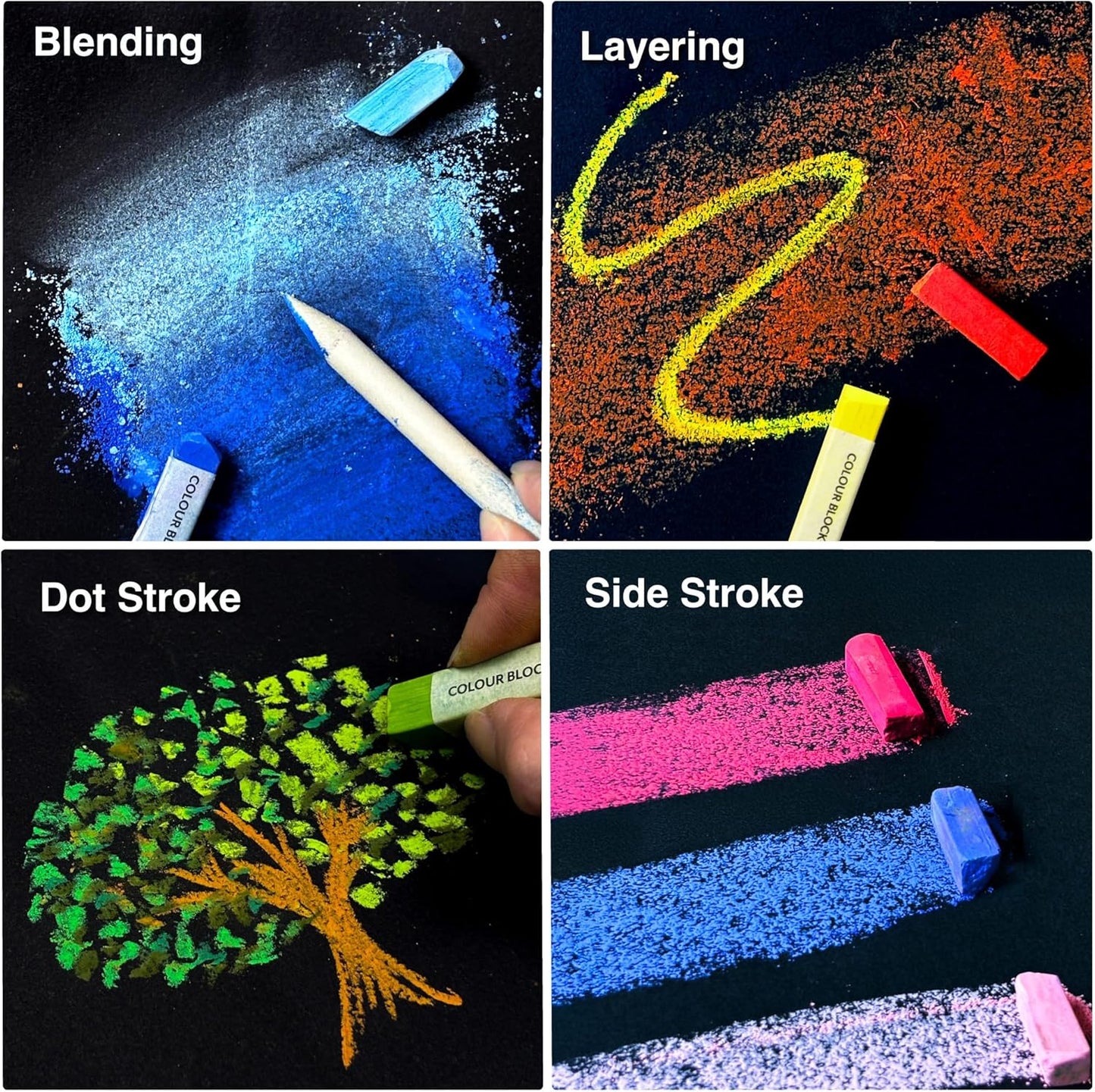 COLOUR BLOCK Soft Pastels for Artists - 100 Colors Square Chalk Pastels Set in Wooden Box - Vibrant Pigments Art Kit for Painting, Drawing, Sketching, Hobbyists, Students and Kids.