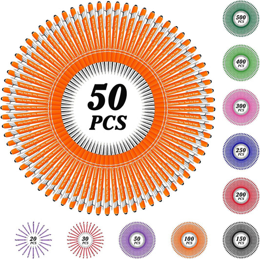 Max 500 Pcs Personalized Pens Bulk, Custom Pens with Free Engraving, Customized Stylus Tip Ballpoint Pen with Your Name Massage Text for School Office Business Graduation Anniversaries-50 Packs