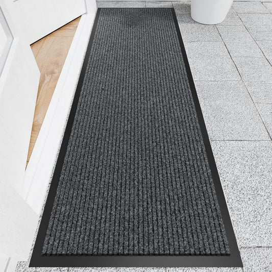 Front Door Mat, 2' x 6' Heavy Duty Indoor Outdoor Welcome Mat for Entryway, Commercial Entrance, Low Profile, Non-Slip, Durable Rubber Backing for Patio, Home