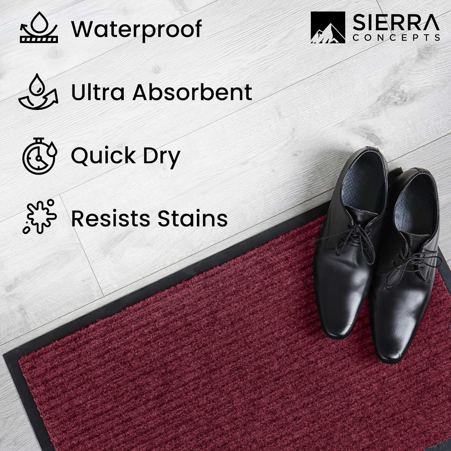 Sierra Concepts Front Door Mat Welcome Floor Mats - Entryway Indoor Outdoor Entrance Doormat, Patio, Porch, Muddy Shoe, Inside Outside Low Profile, 30x17 inches, 2-Pack Red